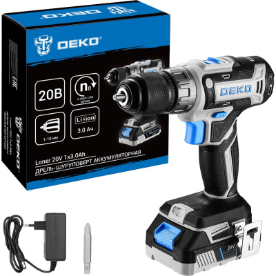 Дрель-шуруповерт аккумуляторная DEKO Loner 20V, 20В, 1x3.0Ач