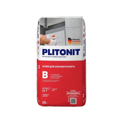Клей для плитки PLITONIT В-25 25 кг 7440 с армирующими волокнами класса С1Т