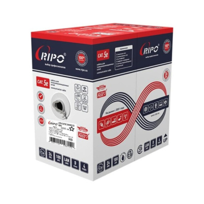 Витая пара Ripo UTP4 CAT 5E 24AWG Cu solid indoor 4 пары в оболочке из PVC — кабель длиной 305 м с медными проводниками